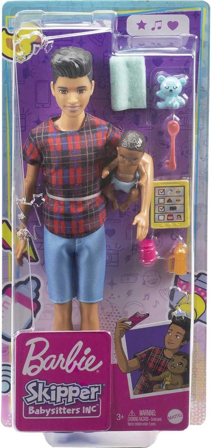 9-in Brunette Boy Doll, Baby Doll & 4 Storytelling Pieces Doll Set Q87992