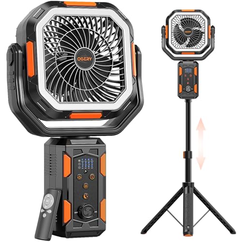 20000mAh Rechargeable Battery Powered Standing Fan with LED Lanterns E7289