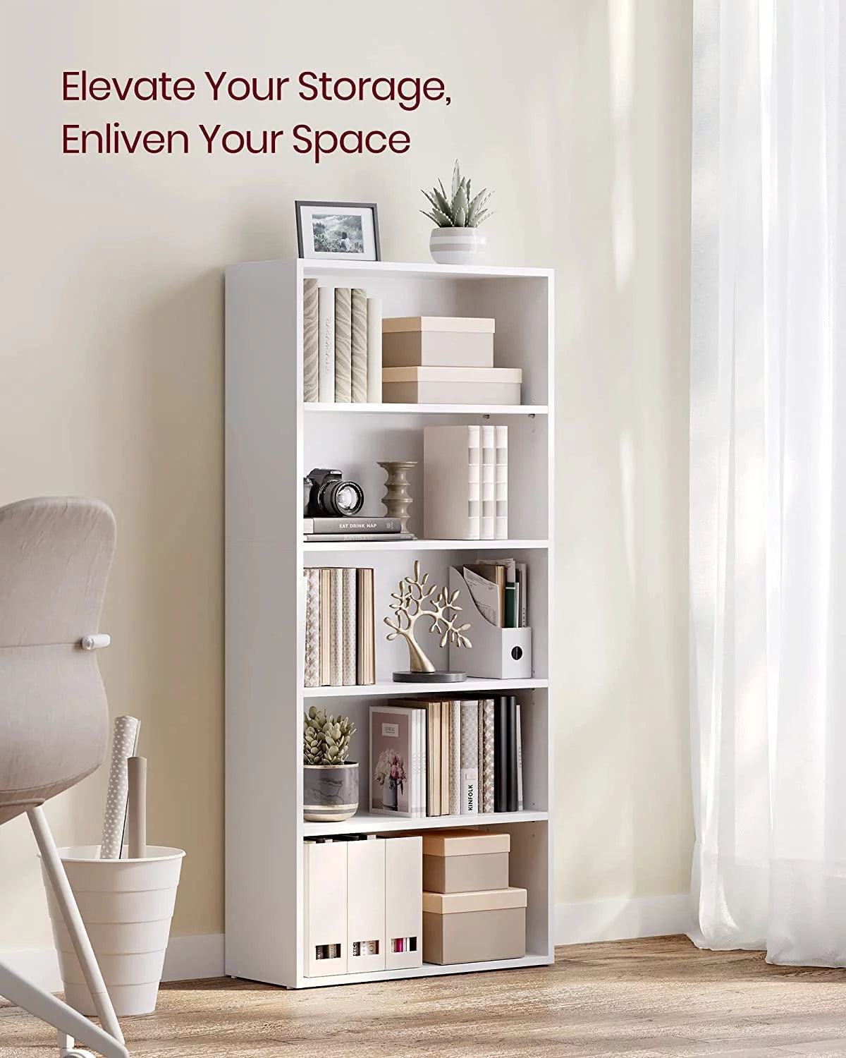 5-Tier Open Bookcase White Z5611