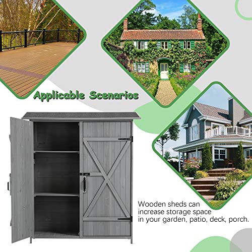 Outdoor Wood Storage Cabinet with Waterproof Roof and Detachable Shelves R908627