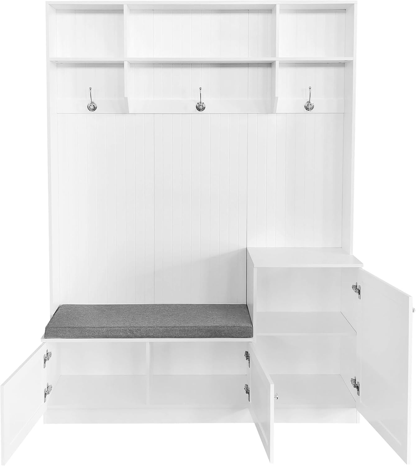 White Hall Tree with Cushion Bench and Shoe Storage J53576