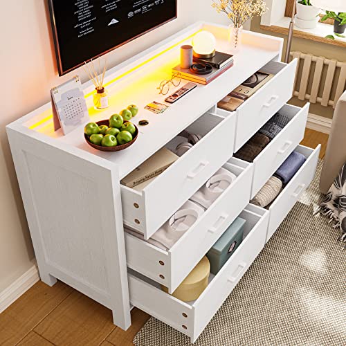 White 6 Drawer Wood Dresser with LED Lights Q132503