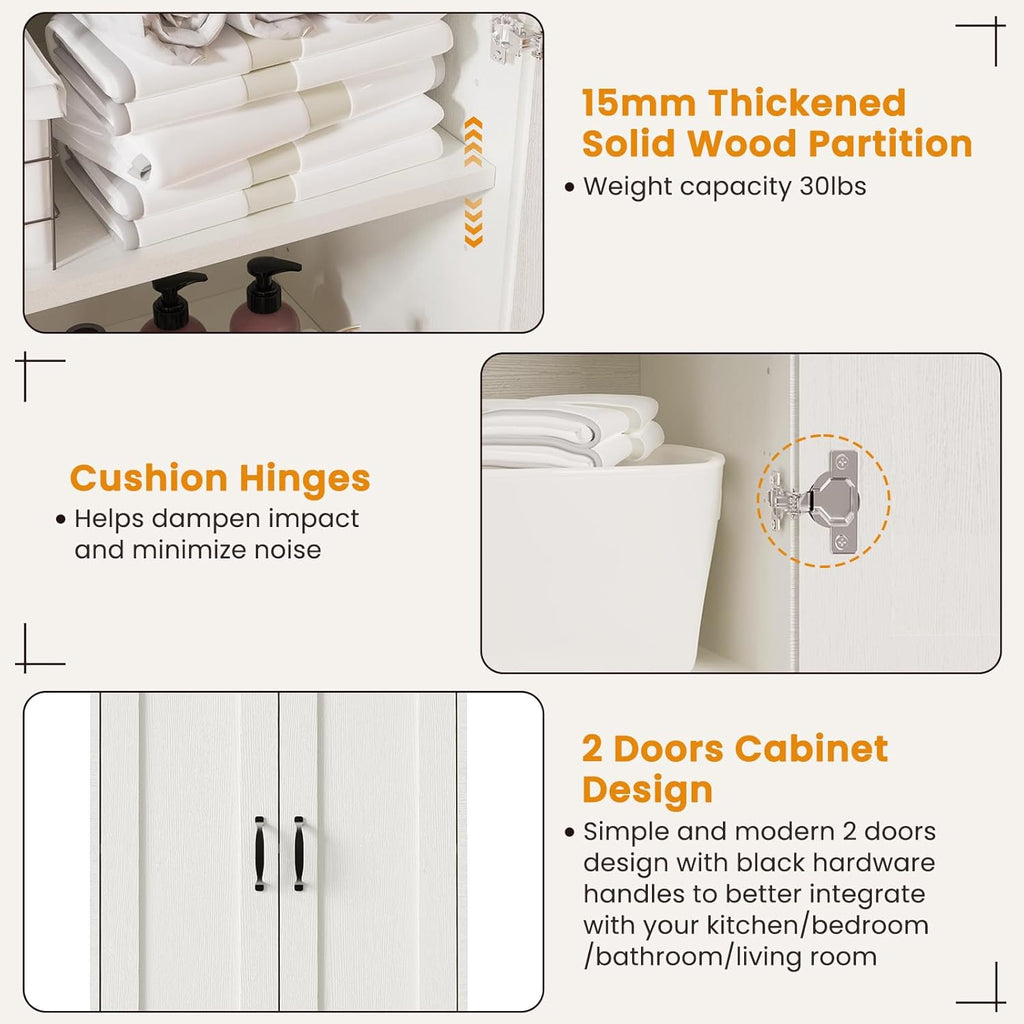 White Tall Storage Pantry Cabinet with 2 Doors and 6 Adjustable Shelves W154534