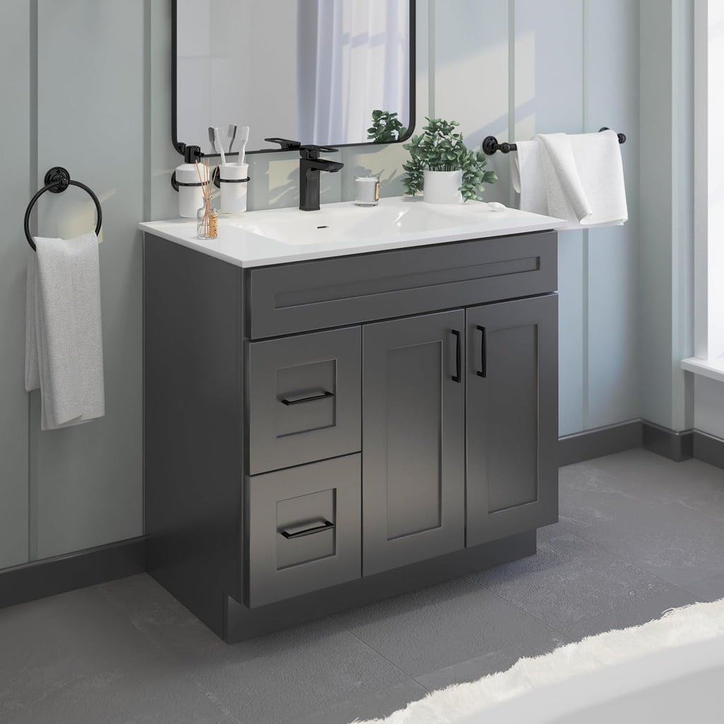 Gray Shaker Bathroom Vanity Sink Base with Drawers 36 in Cabinet N223