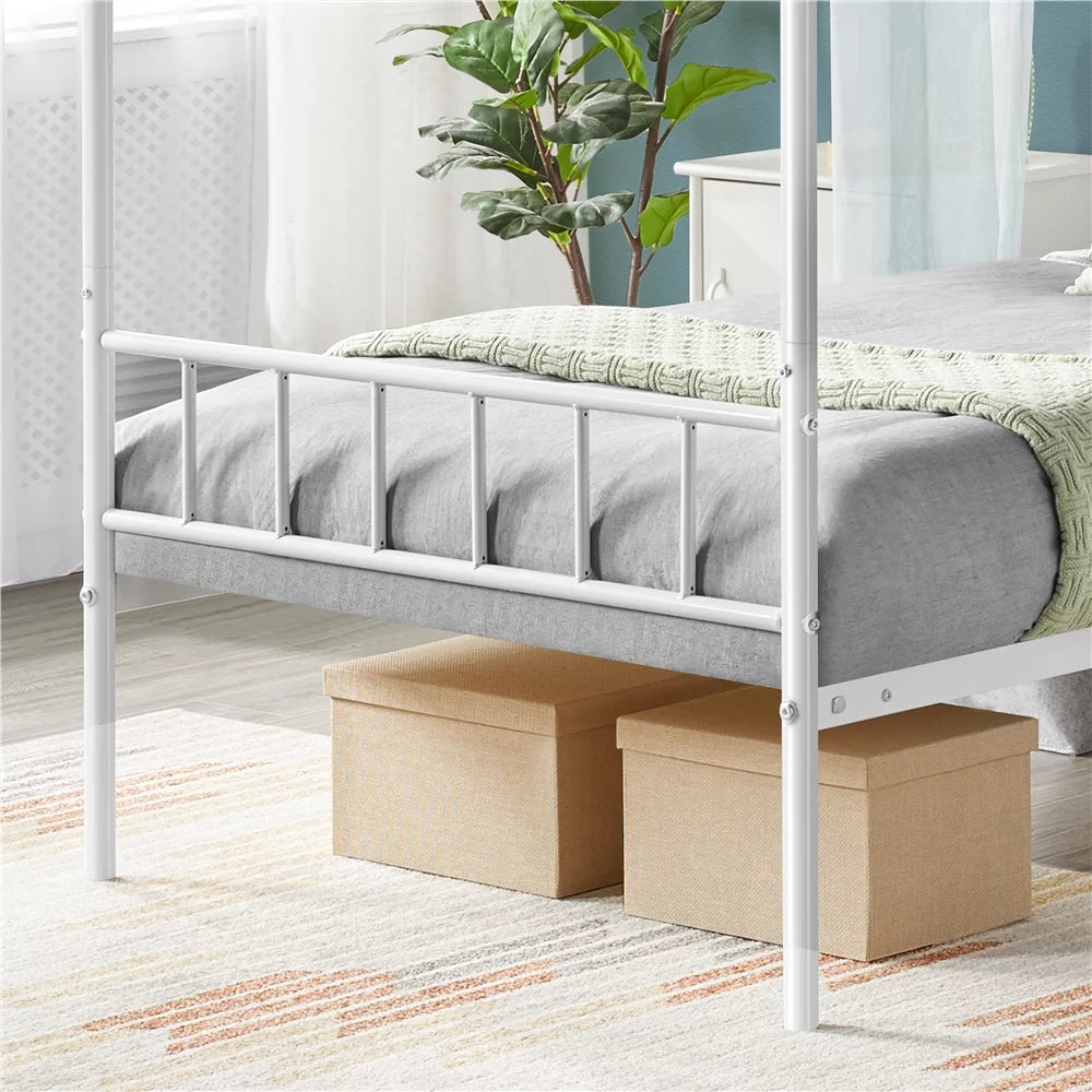 White Twin Metal Canopy Bed Frame with Headboard and Footboard G966182