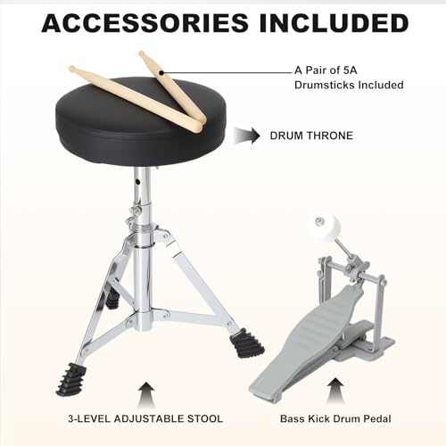 3-Piece 14'' Junior Drum Set with Bass Tom Snare Drum, Cymbal, Pedal, Drumsticks (Pink) F317