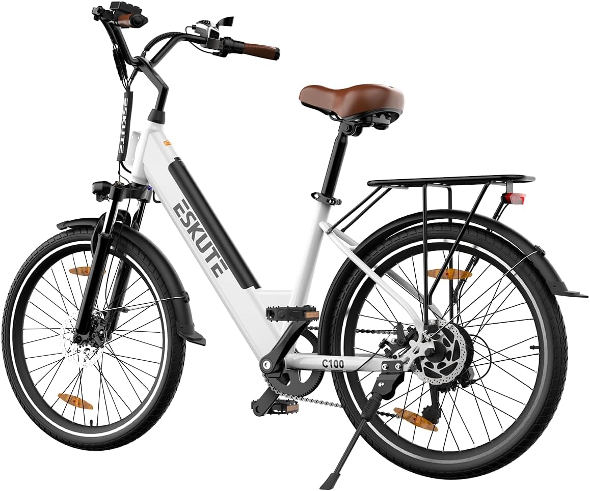 26" Step-Through Electric Bike, Top Speed 20MPH, Front Suspension, Mechanical Disc Brake F7611