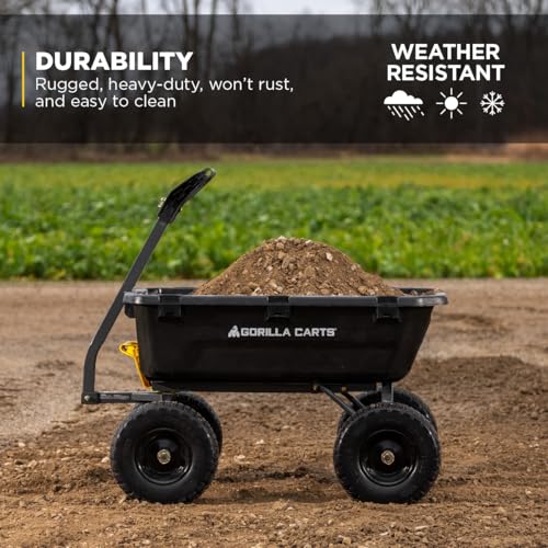 Heavy-Duty Steel Frame Dump Cart with 600 lb Capacity and No-Flat 10-Inch Tires F759