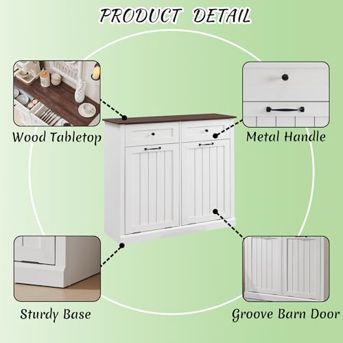 White 10 Gallon Tilt Out Laundry Hamper Cabinet with Drawer P8701