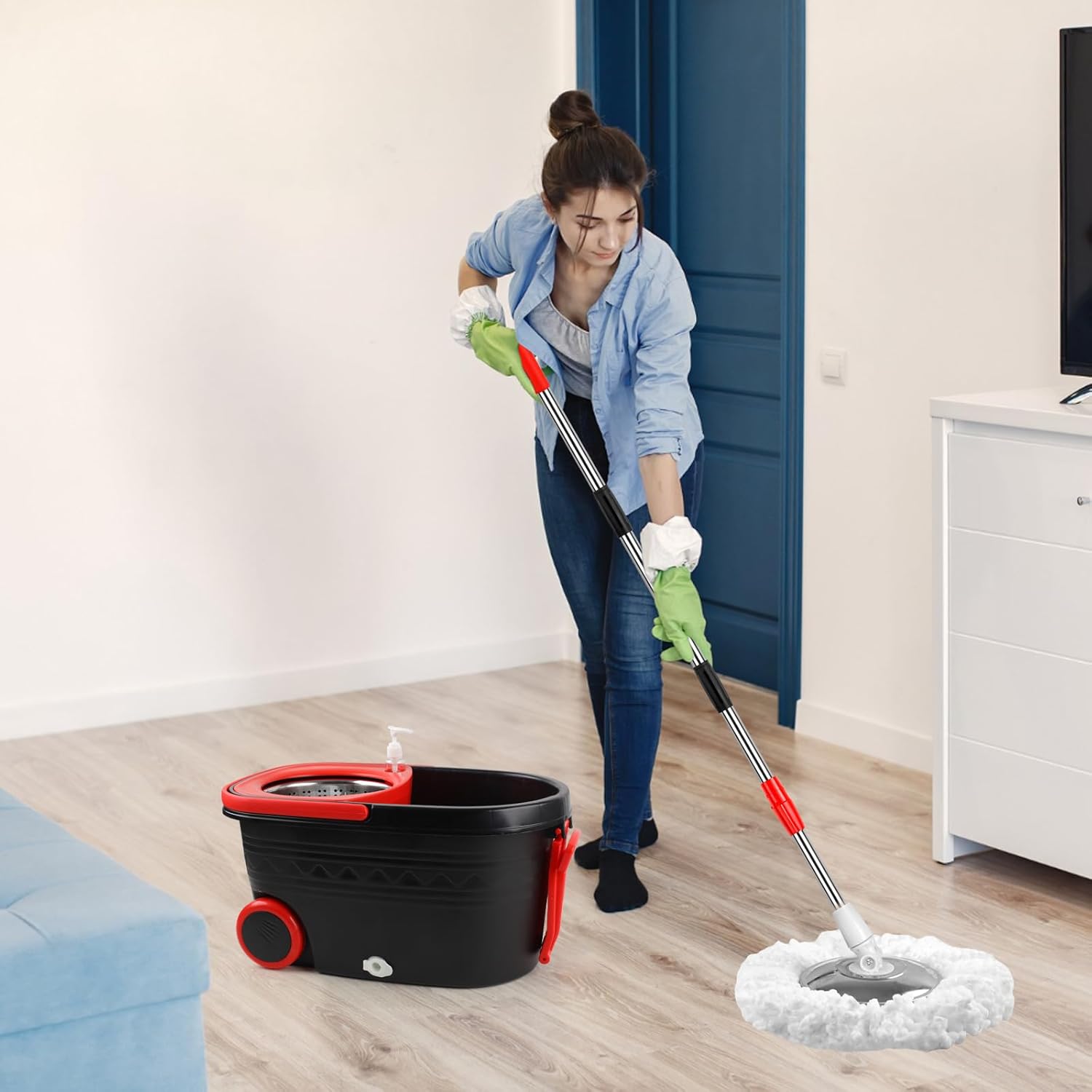Spin Mop and Bucket with Wringer Set, 360° Rotating Mop Bucket System with 3 Microfiber Mop, Stainless Steel Floor Cleaning System F279