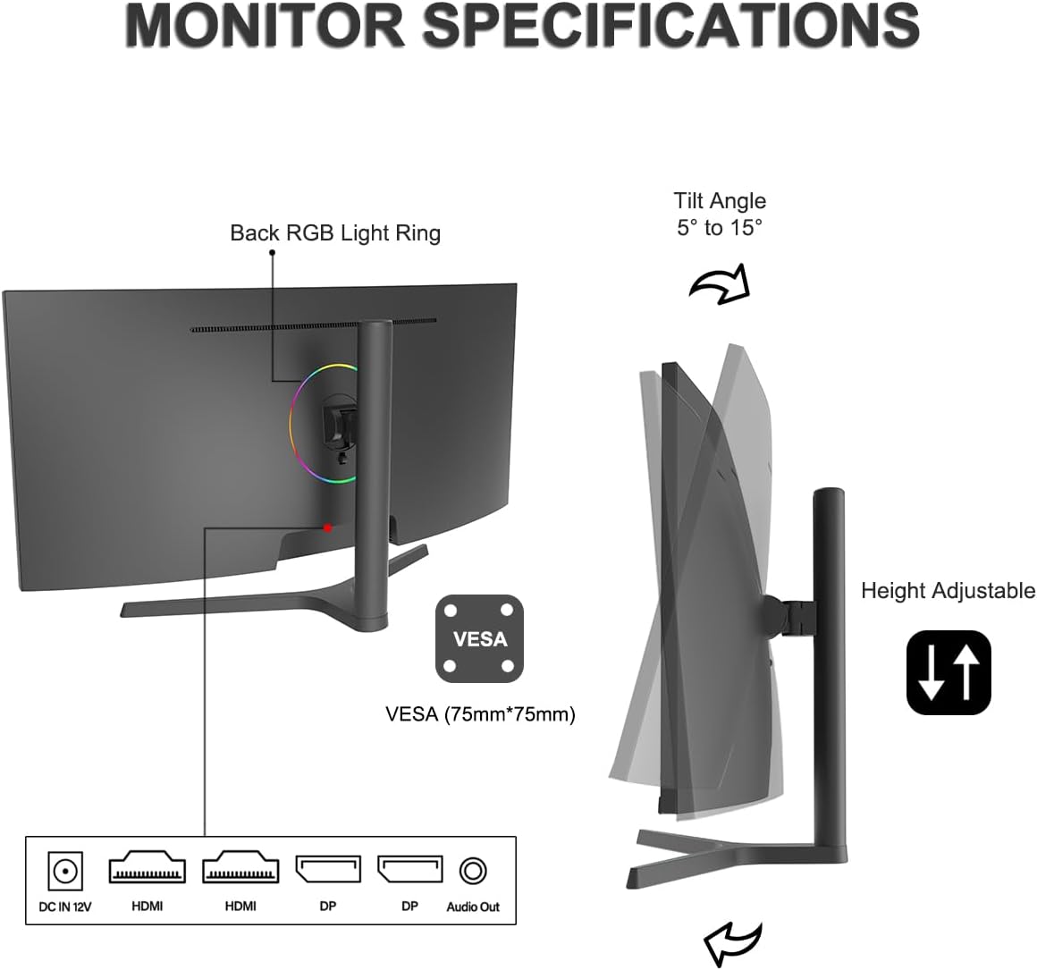 34 Inch Ultrawide Curved UWQHD 165Hz Frameless Gaming Monitor L964426