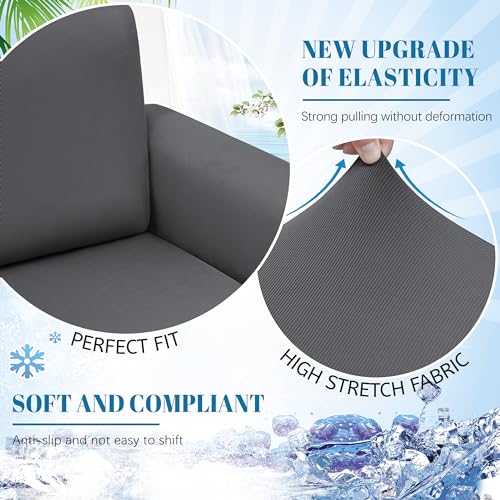 Dark Grey 3 Seat Stretch Recliner Sofa Covers 8-Pieces Non Slip Washable G534161