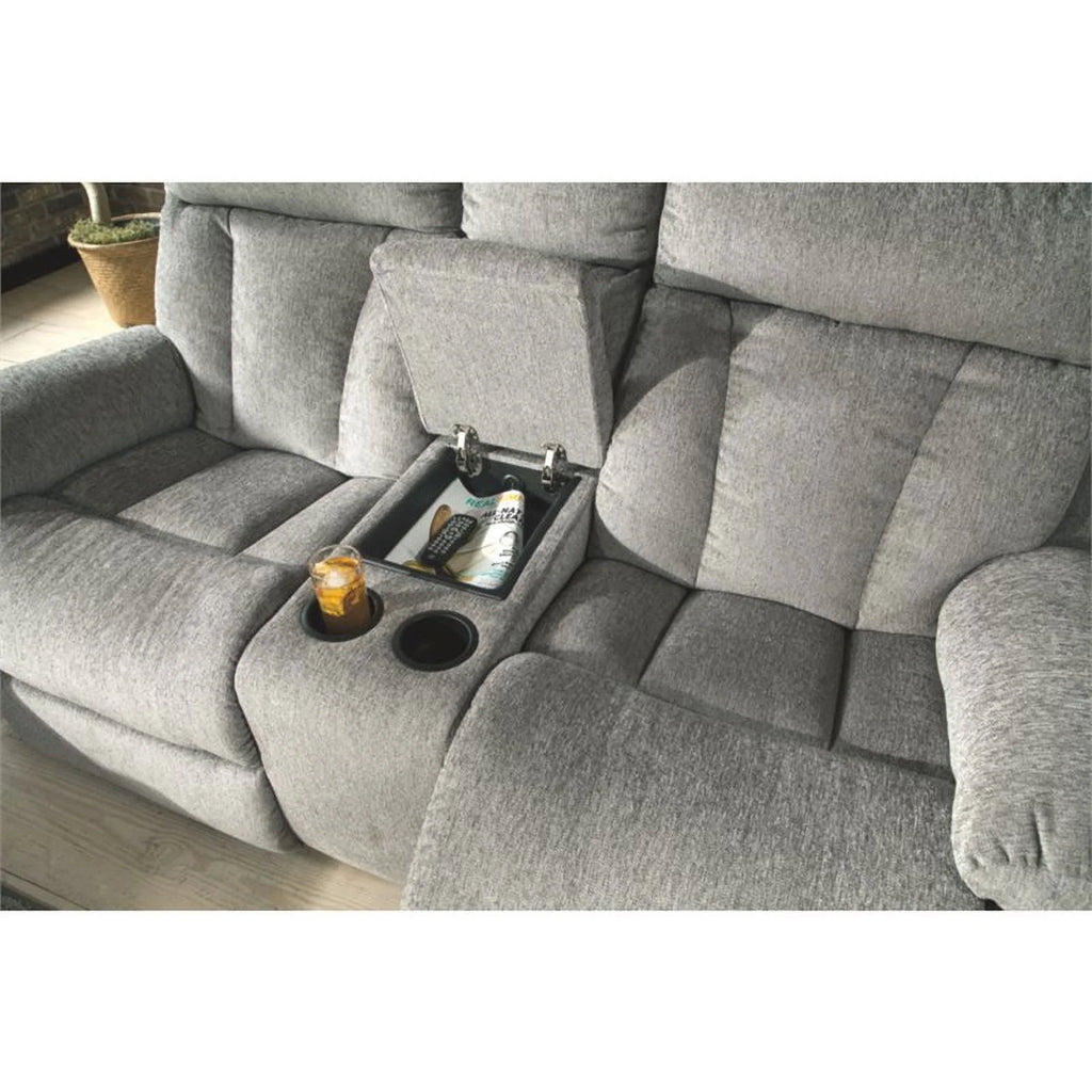 Contemporary Reclining Loveseat with Console in Fog N295148
