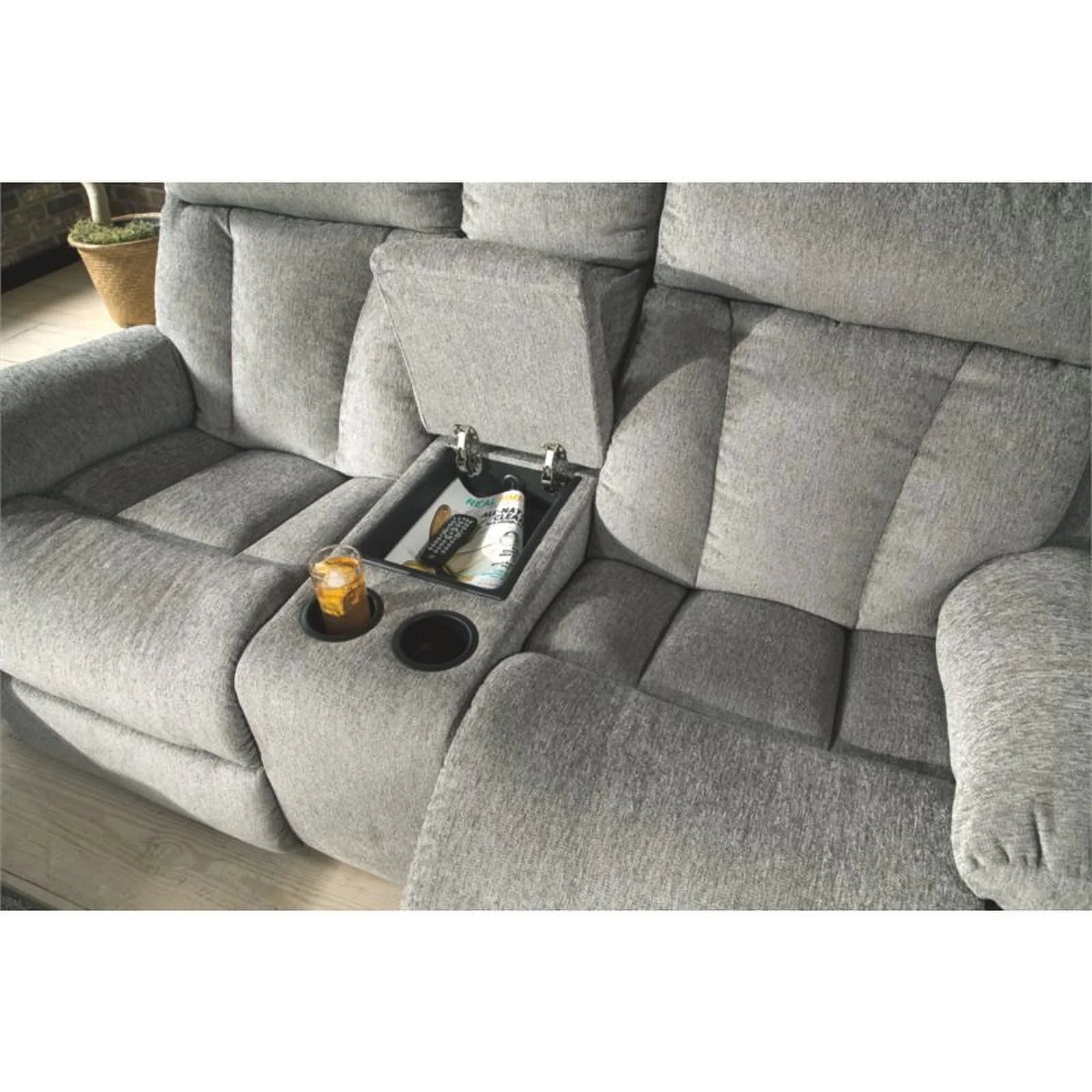 Contemporary Reclining Loveseat with Console in Fog N295148
