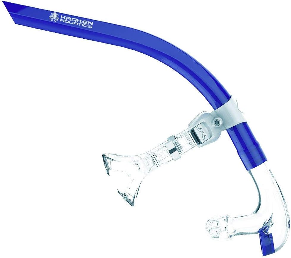 Blue Center Mount Snorkel with Silicone Mouthpiece and One-Way Purge Valve I3419