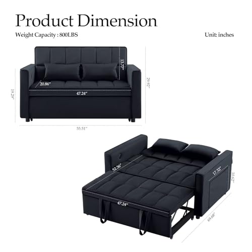 Light Grey Velvet Convertible Sleeper Sofa Couch Bed with USB T667
