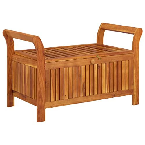 35.8" Solid Wood Acacia Outdoor Storage Bench with Seat Cushion J850