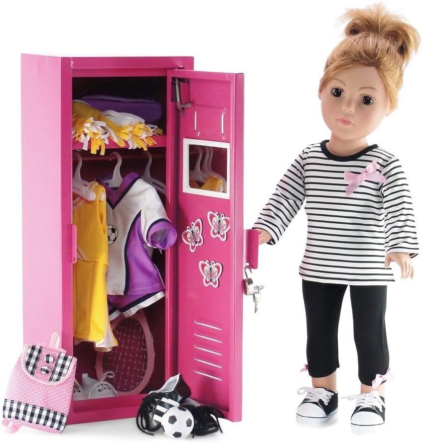 18 Inch Doll Clothes Storage with Lock, Key & 5 Hangers A7842
