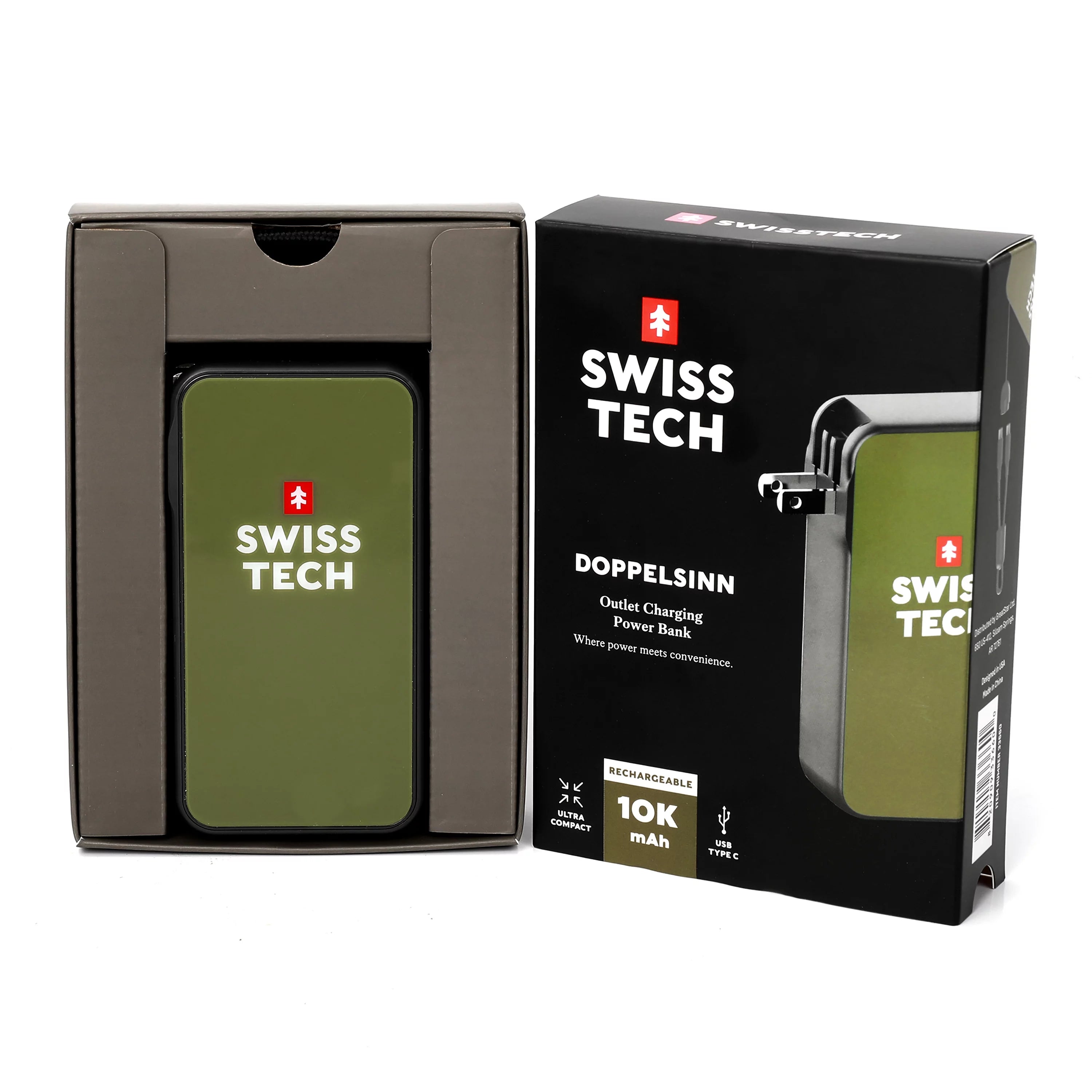 10000 mAh Portable Power Bank with Built-in Charging Cord W15890