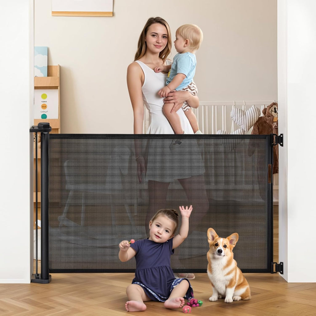 Black Retractable Baby Pet Gate, 31" Tall, Extends to 71" Wide I80763