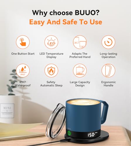 Self-Heating Coffee Mug with LED Display (Black – 14 oz) S58384