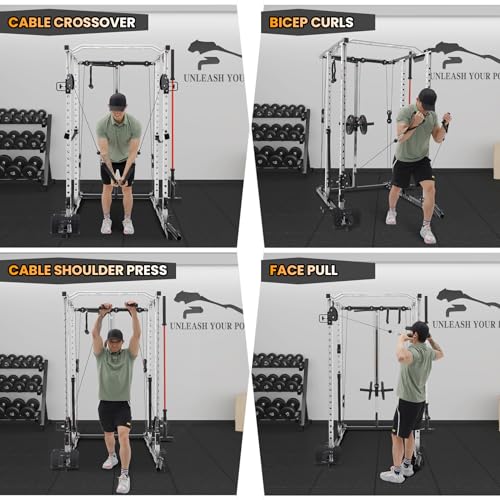 Power Cage with Cable Cross-Over System, Squat Rack with LAT Pull Down System D1827