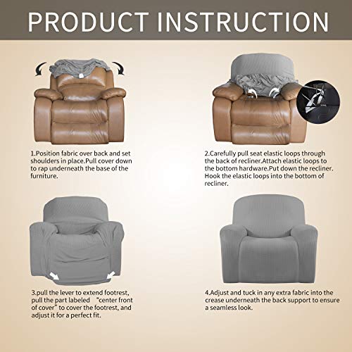 Oversize Recliner Stretch Sofa Slipcover 1 Piece Polyester Spandex Jacquard Fabric Natural B587