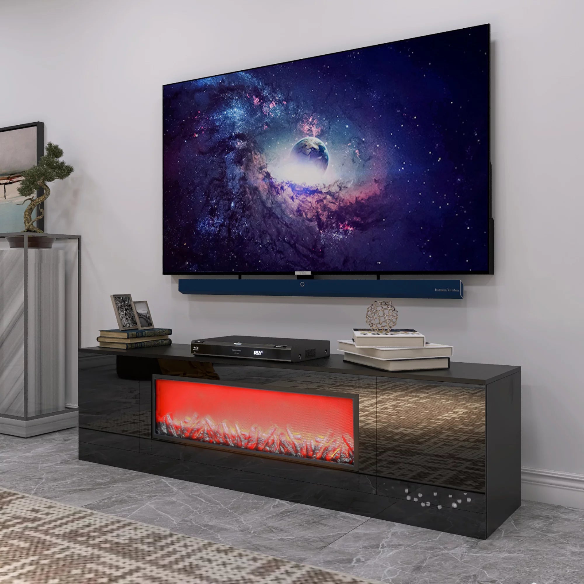 Black Electric Fireplace TV Stand G503224