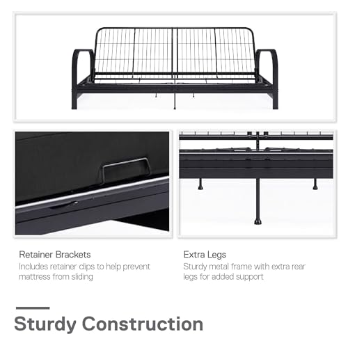 Black Metal Frame Futon Sofa with Coil Mattress L6351