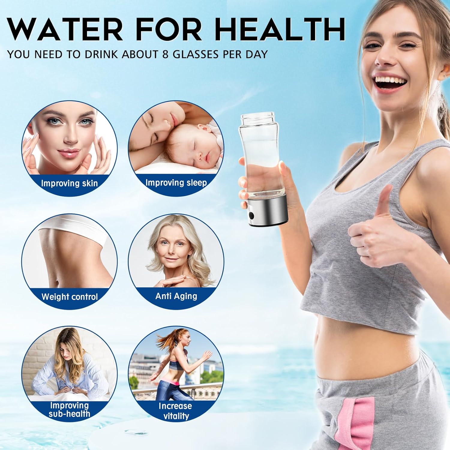 Portable Rechargeable Hydrogen Water Bottle Generator Q840706