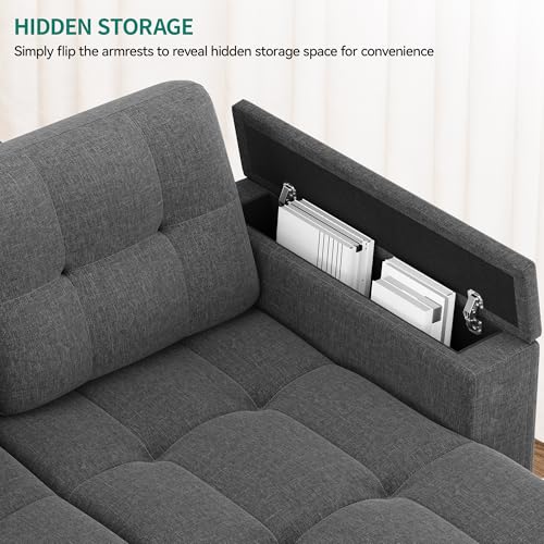 Dark Gray L-Shaped Sectional Sofa Bed with Pull Out Bed L4304