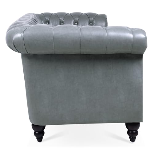 Orange 3 Seater PU Chesterfield Couch with Wooden Legs X365221