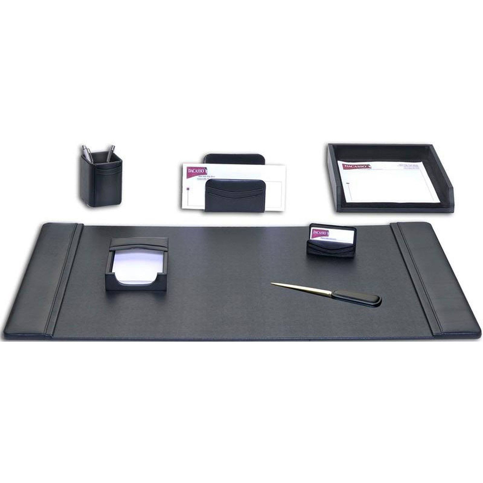 Black Leather 7-Piece Desk Set B295795