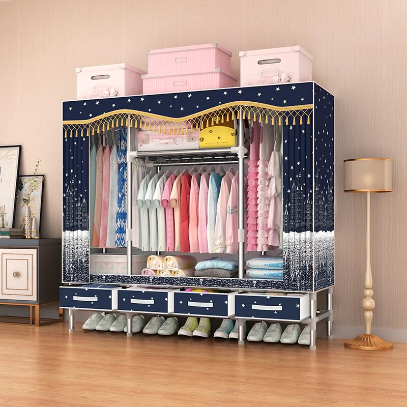 Pink Portable Wardrobe Closet with Drawers Steel Frame C486523