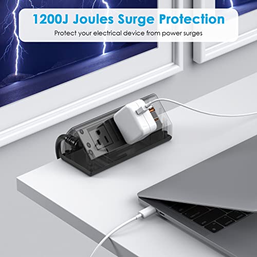 Black 6FT Surge Protector Desk Power Strip with USB C H61248