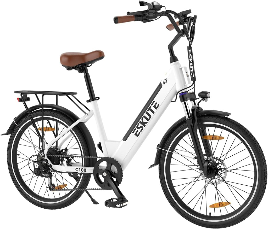 26" Step-Through Electric Bike, Top Speed 20MPH, Front Suspension, Mechanical Disc Brake F7611