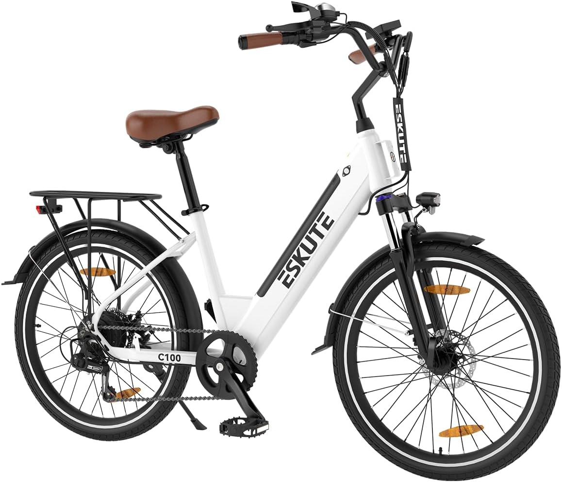 26" Step-Through Electric Bike, Top Speed 20MPH, Front Suspension, Mechanical Disc Brake F7611