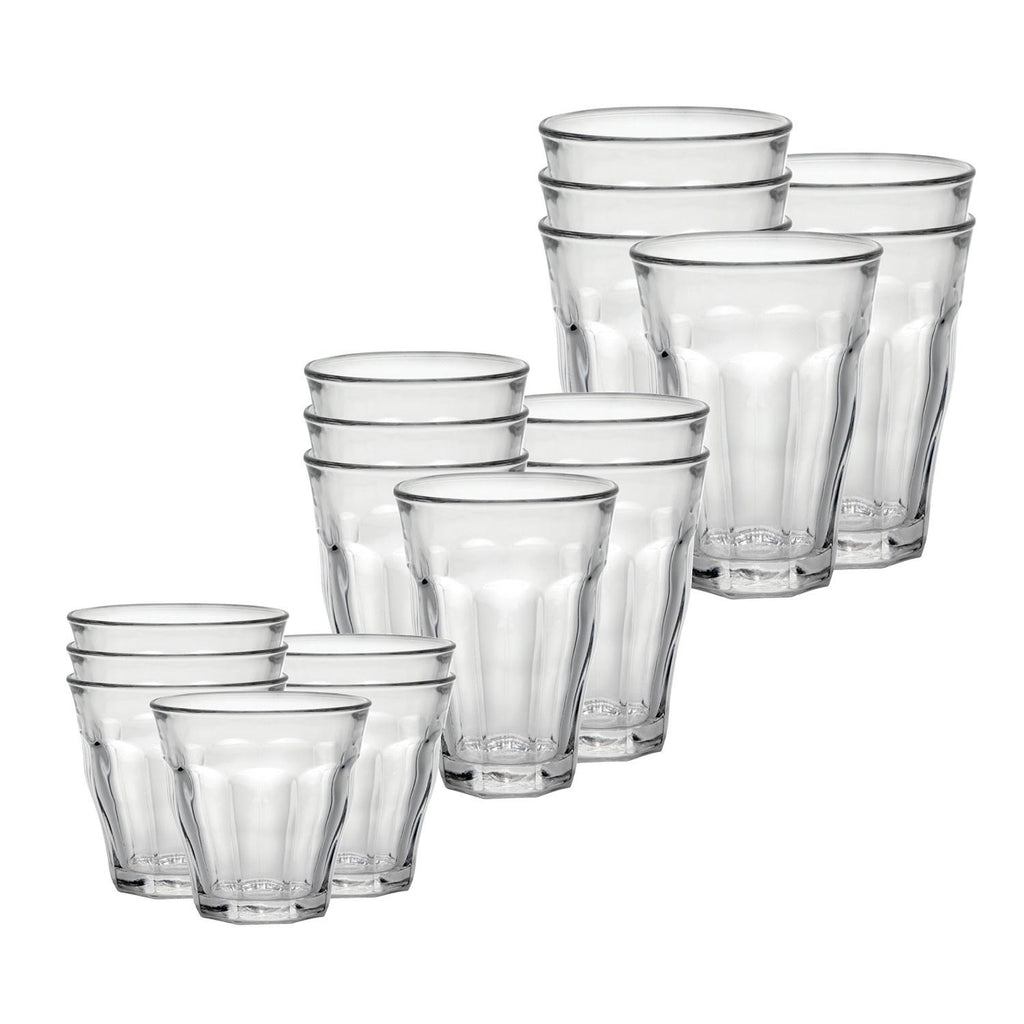 36 Piece Clear Tempered Glass Drinkware and Tumbler E555