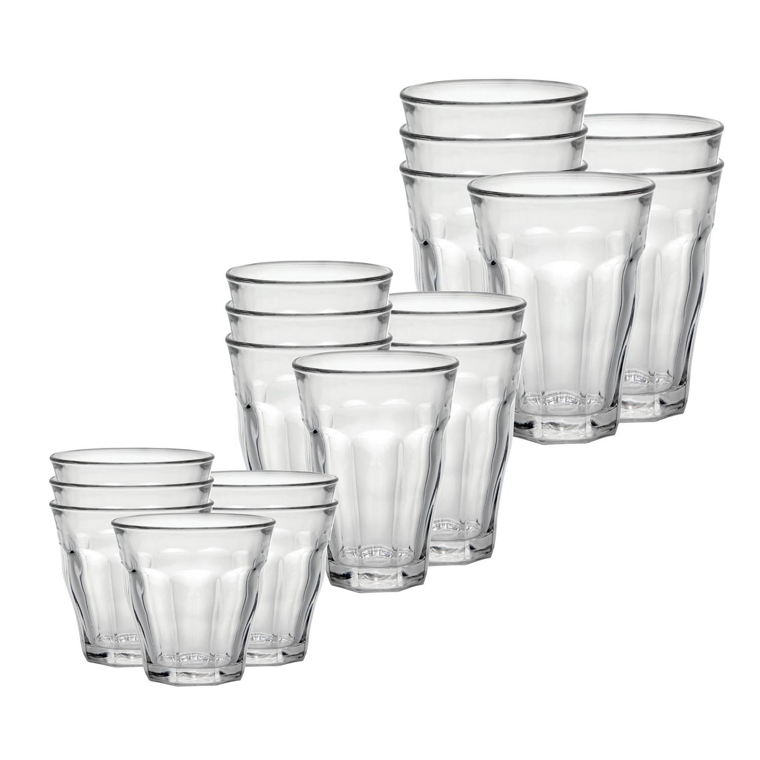 36 Piece Clear Tempered Glass Drinkware and Tumbler E555
