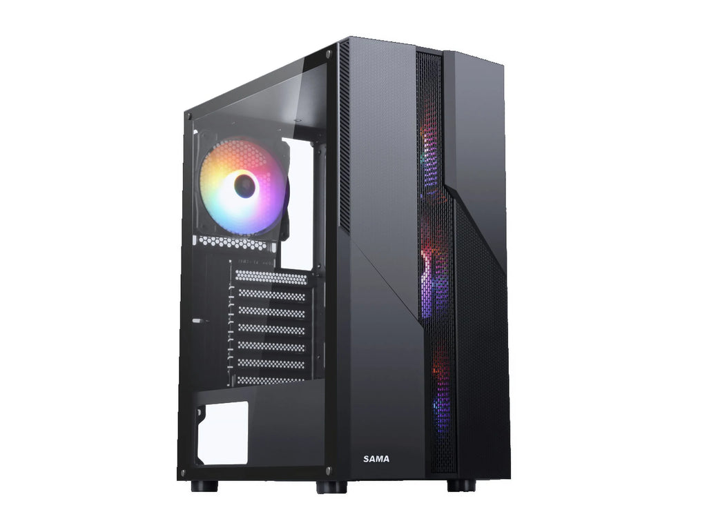 Black USB3.0 Steel Tempered Glass ATX Mid Tower Computer Case with Tempered Glass Panel and 4 x 120mm Fans X18347
