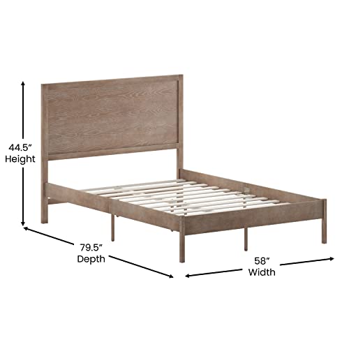 King Size Solid Wood Platform Bed with Headboard, Dark Brown H87033