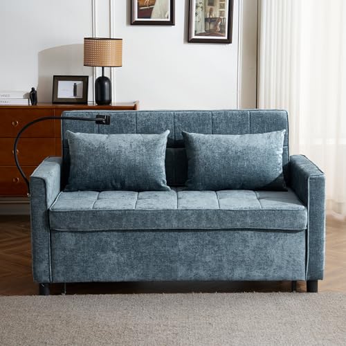 3 in 1 Convertible Sleeper Sofa Bed Futon Couch with USB Ports Brown V133023