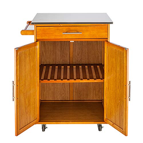 Burlywood Drop Leaf Kitchen Trolley with Stainless Steel Top Three Drawers Three Baskets A33661