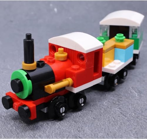 Winter Holiday Christmas Train with Locomotive, Flatbed Wagon, and Carriage (73 Pieces) W8841
