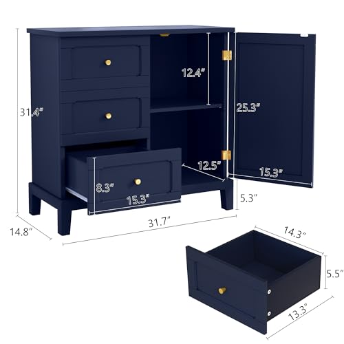 Green Wooden Accent Cabinet with 3 Drawers and Door K38566