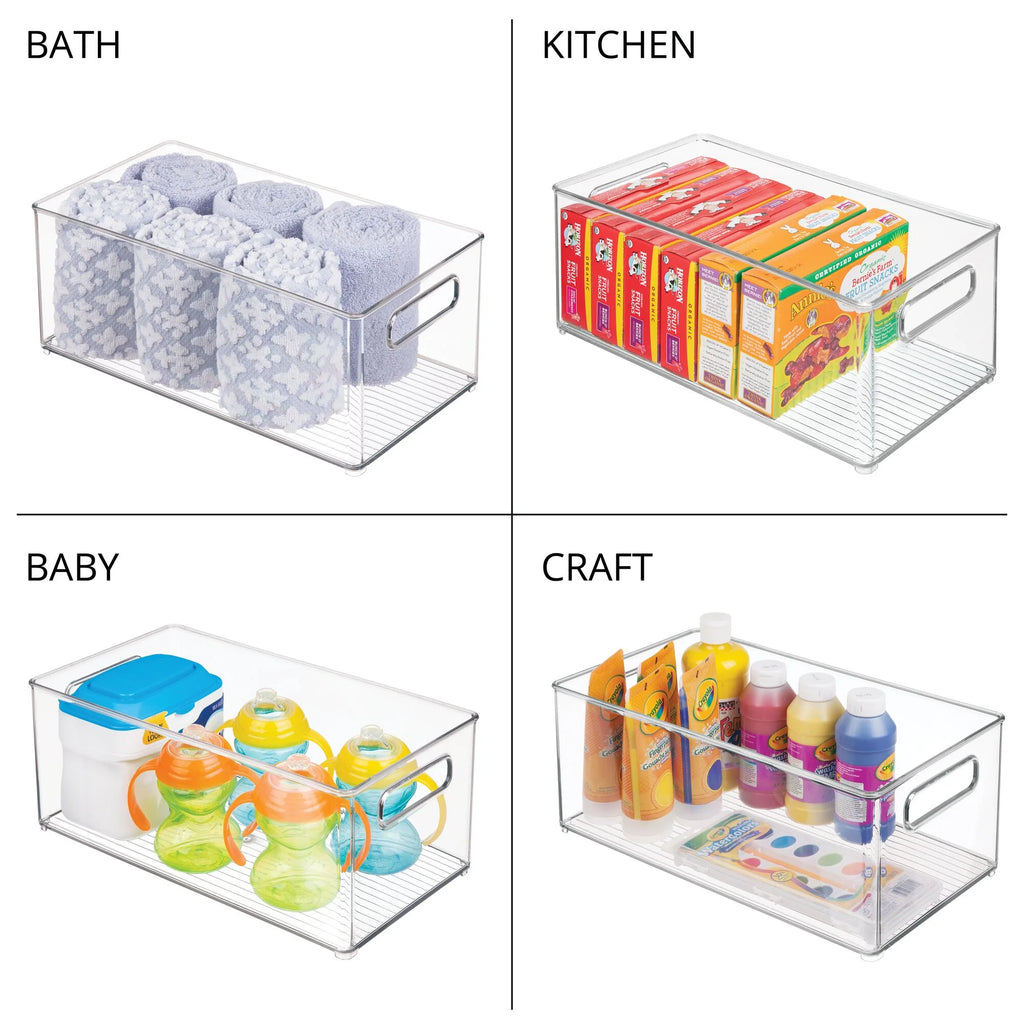 Large Deep Plastic Storage Organizer Bin with Handles, Clear M10652