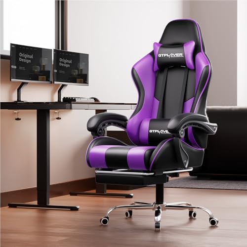 Blue Faux Leather Gaming Chair with Footrest and Lumbar Support B672