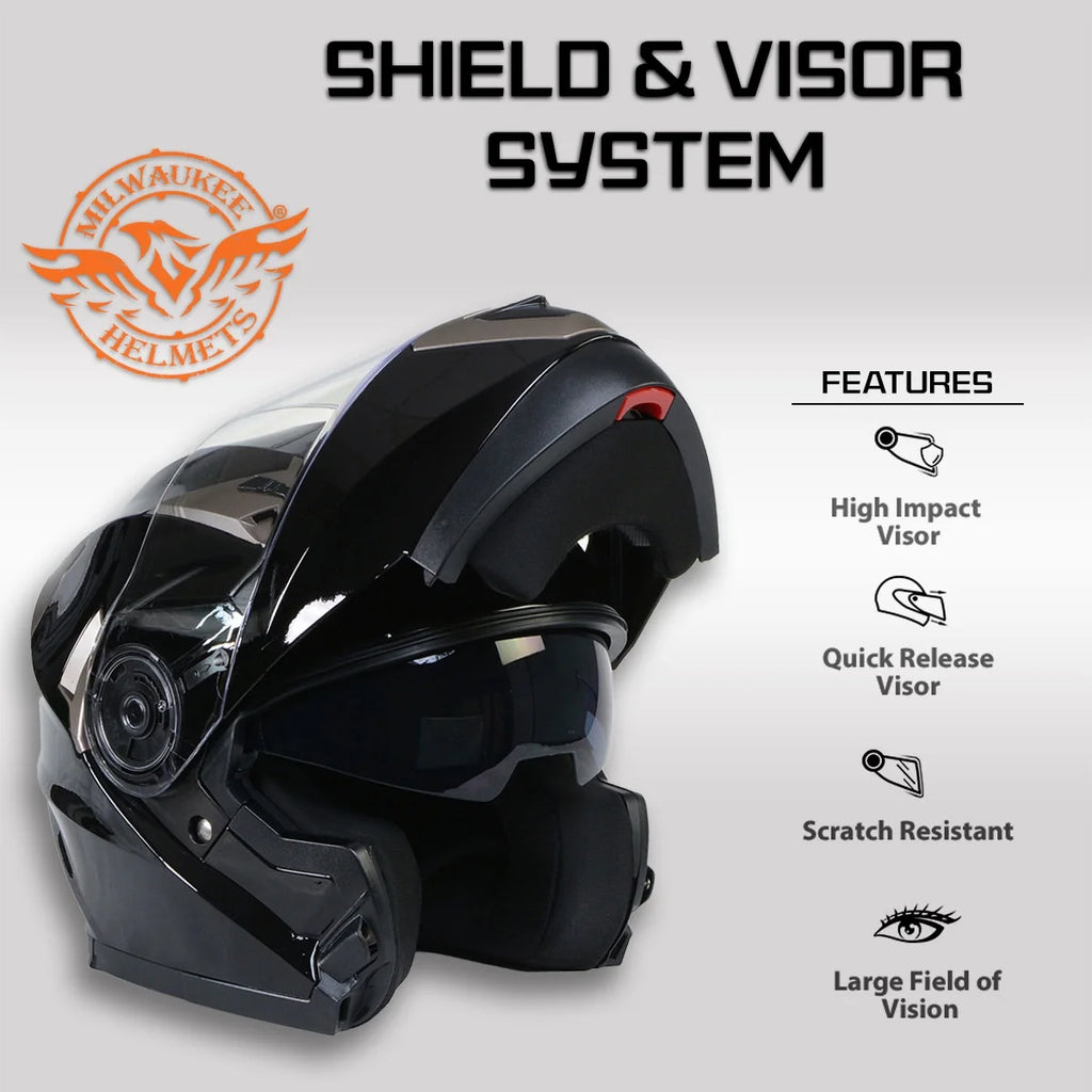 Gloss Black Motorcycle Modular Helmet with Drop Down Visor Medium I193924