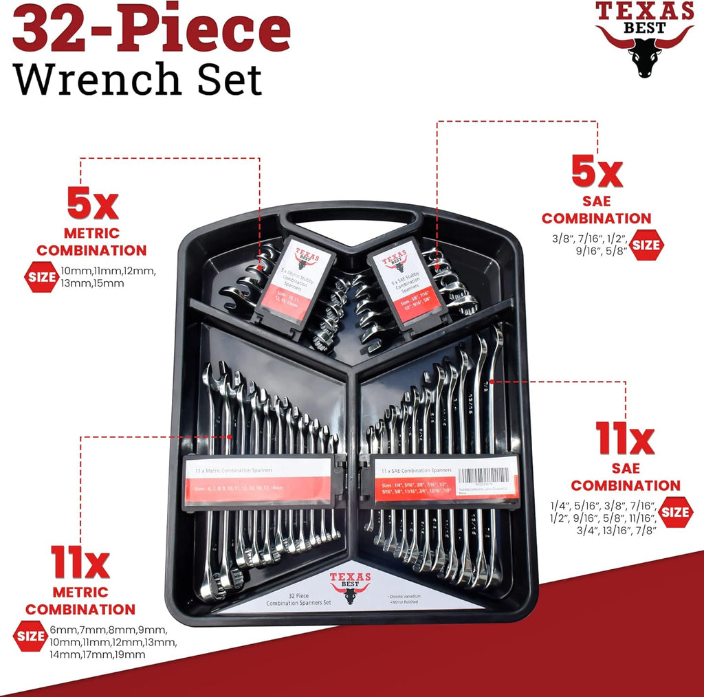 32 Pc Chrome Vanadium Steel Combination Wrench Set J27049