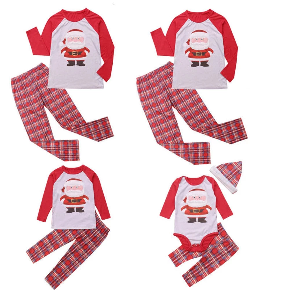 Christmas Family Matching Pajamas Set Santa Claus Plaid Sleepwear R72711